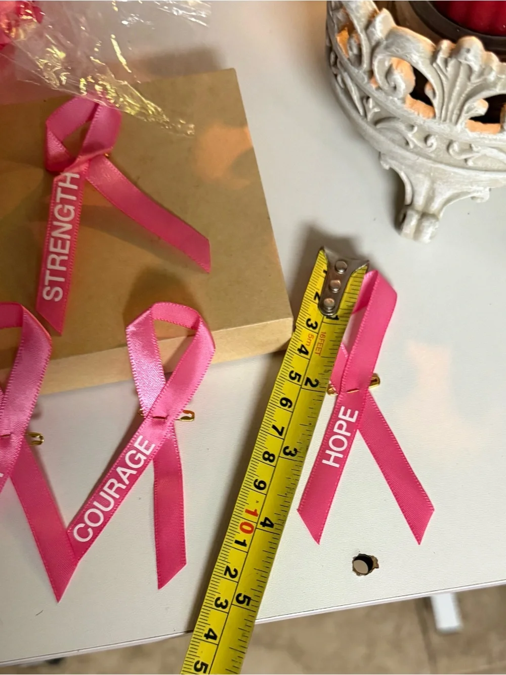 50 pcs Pink Awareness Ribbon Pins - HOPE & COURAGE
